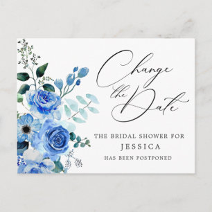 Carte Postale Fête des mariées Reportée Date Elegant Blue Roses