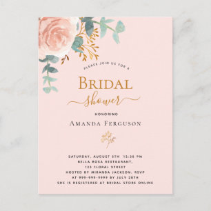 Carte Postale Fête des mariées rose or floral eucalyptus élégant