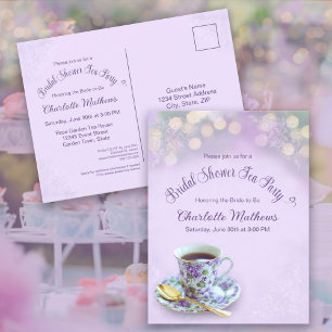 Carte Postale Fête des mariées vintage Tea Party Lilac Invitatio