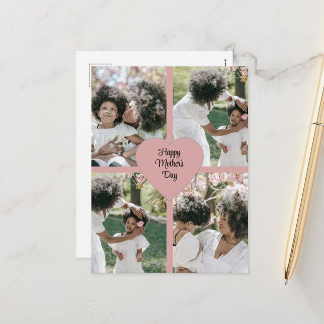 Carte postale Fête des mères avec Collage de photo (Devant/Arrière en situation)