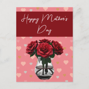 Carte Postale Fête des Mères Bouquet rose floral élégant rouge