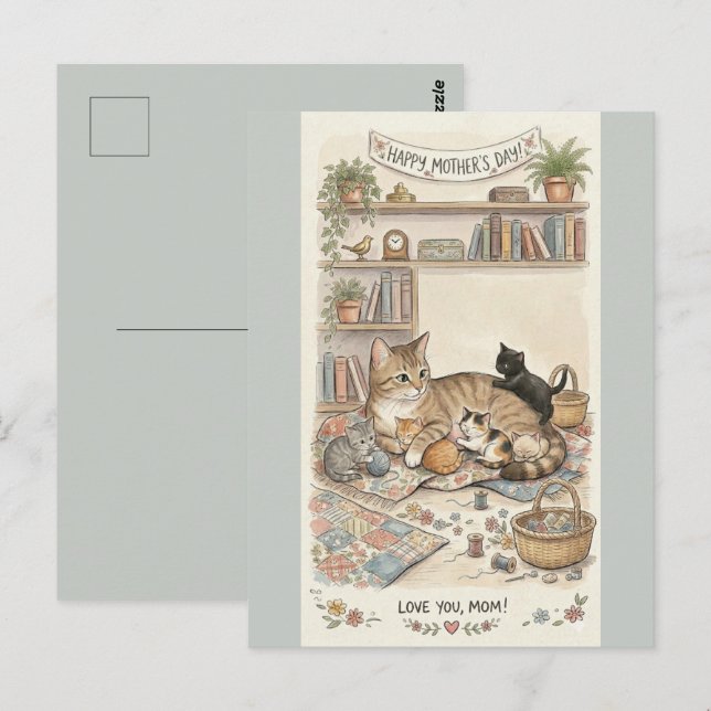 Carte Postale Fête des Mères : Chat et Chatons (Devant / Derrière)