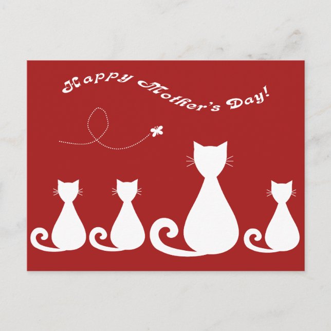 Carte Postale Fête des mères "Chat-mère avec chatons" (Devant)