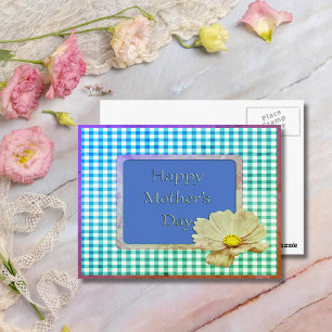 Carte Postale Fête des Mères Fleur Blanche & En vichy Design