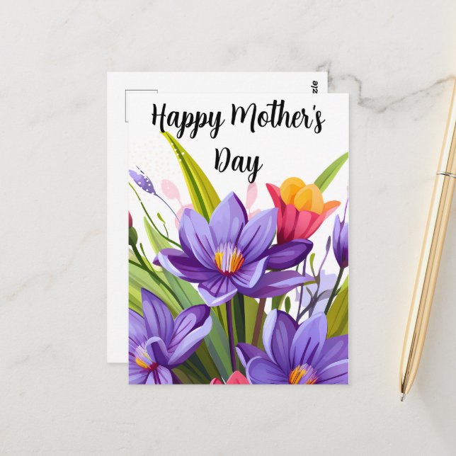 Carte Postale Fête des mères fleurs sauvages (Devant/Arrière en situation)