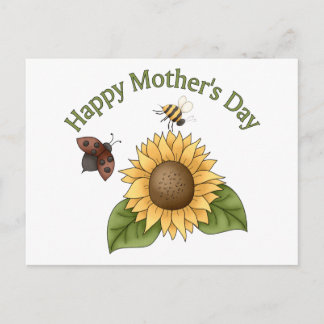Carte Postale Fête des mères heureuse tournesol, papillon, abeil