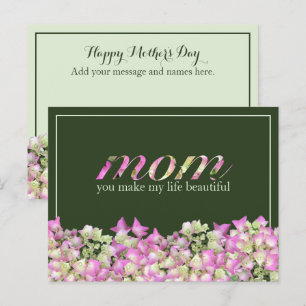 Carte Postale Fête des mères joyeuse, rose rose vert personnalis