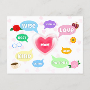 Carte Postale Fête des Mères Meilleure Maman Nuages de Mots Cour