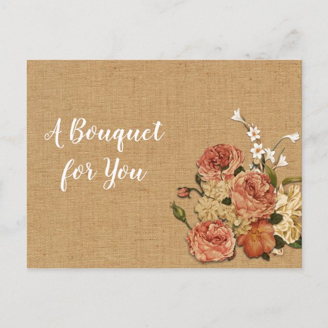 Carte Postale Fête des mères Pêcher Roses Bouquet rouille Burlap (Devant)