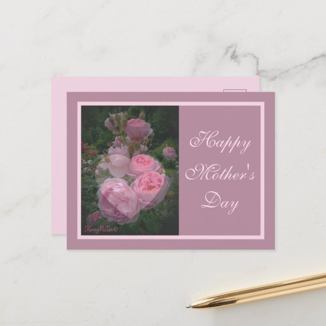 Carte postale Fête des mères rose (Devant/Arrière en situation)