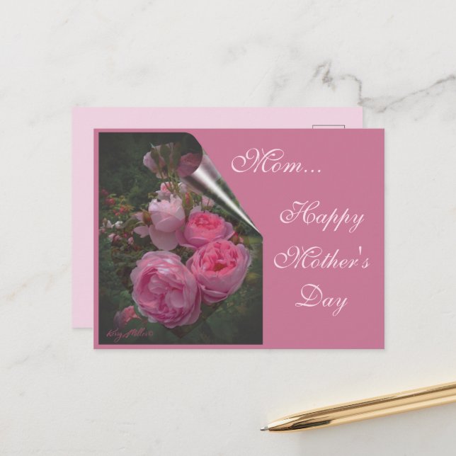 Carte postale Fête des mères rose (Devant/Arrière en situation)