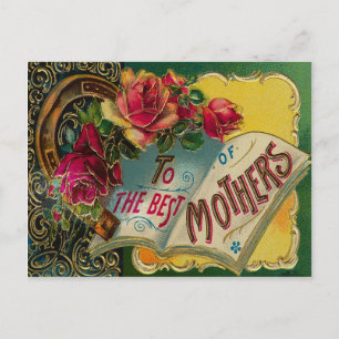 Carte Postale Fête des mères Roses vintages dorées