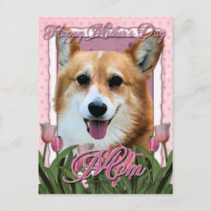 Carte Postale Fête des mères - Tulipes roses - Corgi - Owen