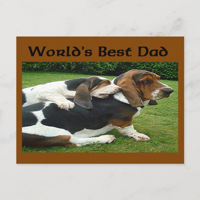 Carte Postale Fête des pères Basset Hounds le meilleur papa du m (Devant)