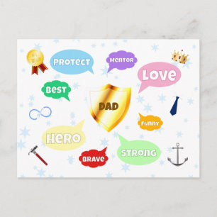 Carte Postale Fête des Pères Meilleur Papa Nuages de Mots Couron