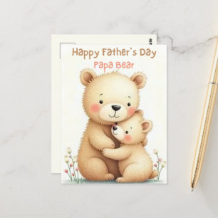 Carte Postale Fête des pères mignonne avec ours doux Pastel Anim