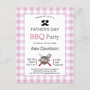 Carte Postale Fête des pères rose Plaid Photo BBQ Party