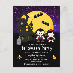 Carte Postale Fête D'Halloween en Tenue de Vampire Violet
