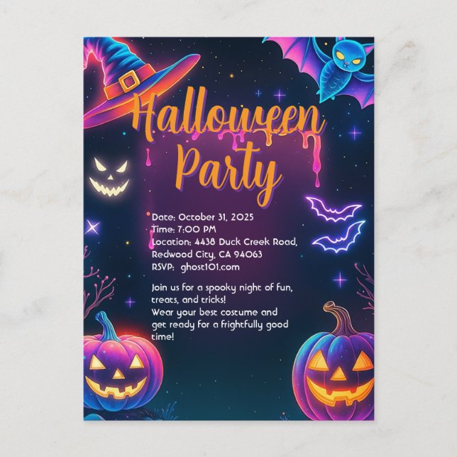 Carte Postale Fête d'Halloween néon (Devant)