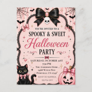 Carte Postale Fête d'Halloween rose Coquette