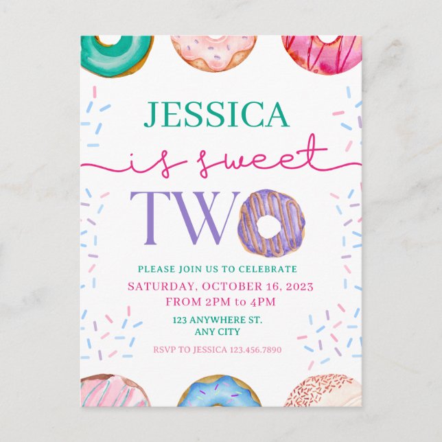 Carte Postale Fête Donut Mignon Deux ans 2ème anniversaire (Devant)