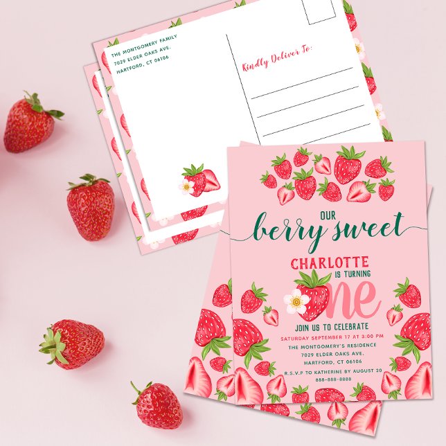 Carte Postale Fête du 1er anniversaire de la fraise Berry Sweet  (Créateur téléchargé)