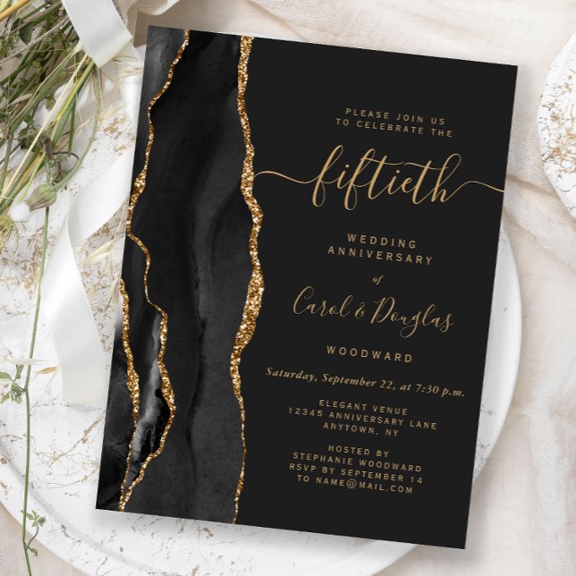 Carte Postale Fête du 50e Anniversaire Black Agate Gold (Créateur téléchargé)