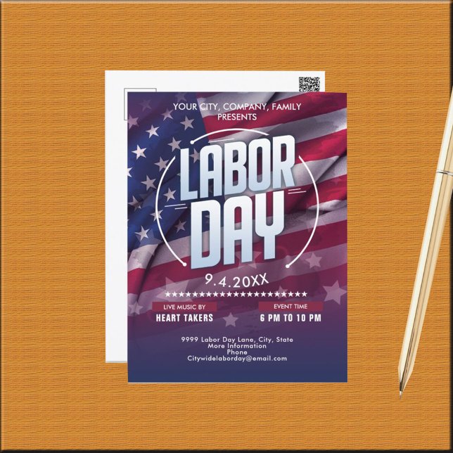 Carte Postale Fête du drapeau américain personnalisé (Custom USA Flag Labor Day Celebration Event Postcard)