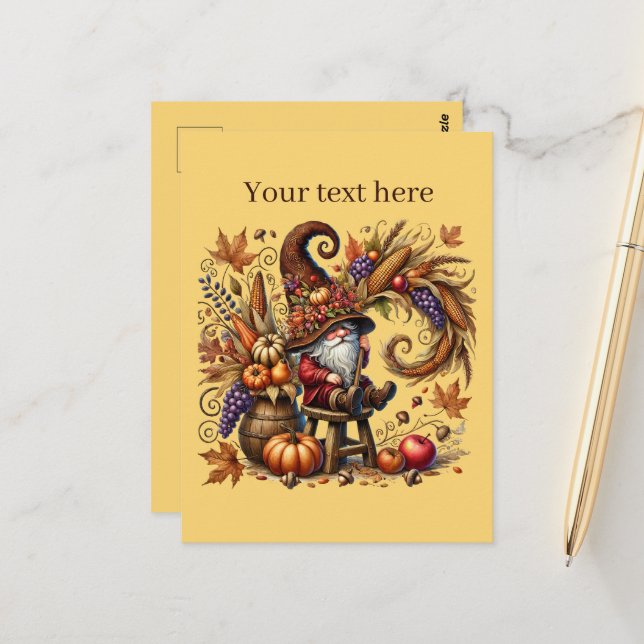Carte Postale Fête du gnome saisonnier d'automne (Devant/Arrière en situation)