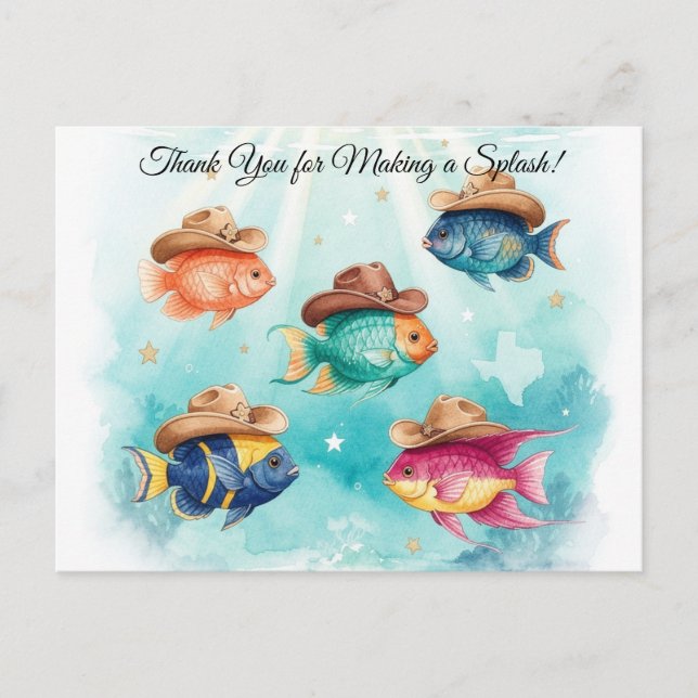 Carte Postale Fête du Poisson thème Texas MERCI (Devant)