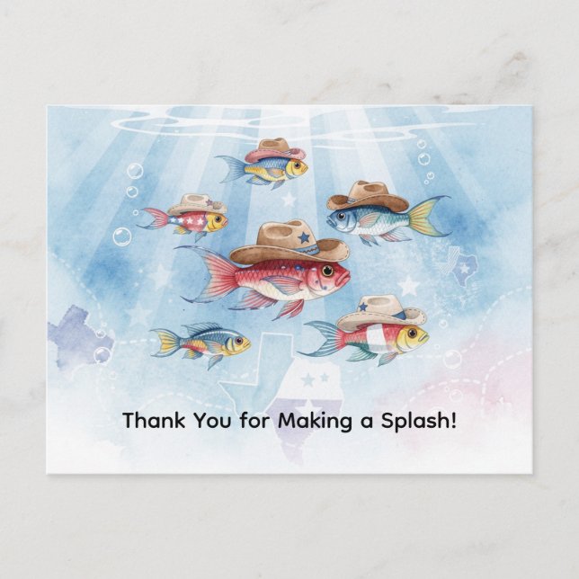 Carte Postale Fête du Poisson thème Texas MERCI (Devant)