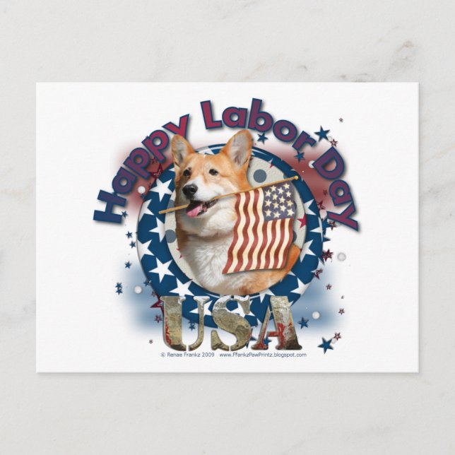 Carte Postale Fête du Travail - Drapeau - Corgi - Owen (Devant)
