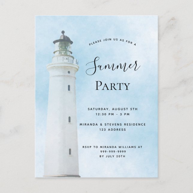 Carte Postale Fête estivale sur la plage phare de plage invitati (Devant)