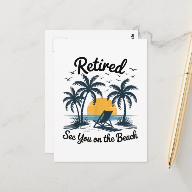 Carte Postale Fête Été Retraité À Vous Sur La Plage (Devant/Arrière en situation)