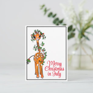 Carte Postale Fête Giraffe Joyeux Noël en juillet