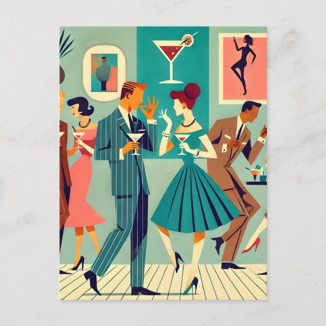 Carte Postale Fête Mid Century Modern La Danse du Martini (Devant)