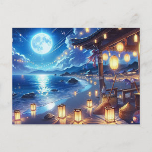 Carte Postale Fête Nocturne Sérène au Bord de l'Océan Peinture
