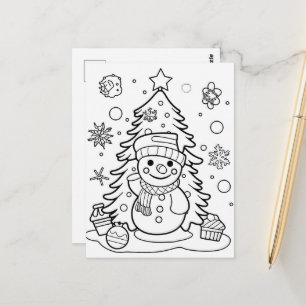 Carte Postale fête Noël bonhomme de neige coloration enfant