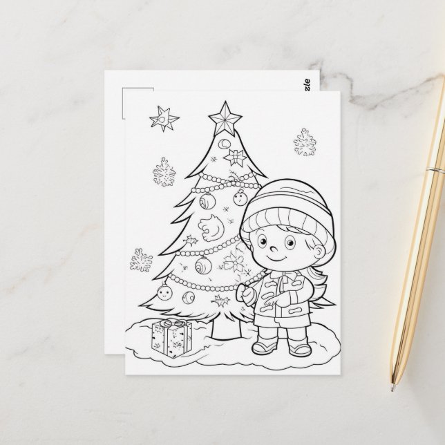 Carte Postale fête Noël fille fille coloration (Devant/Arrière en situation)