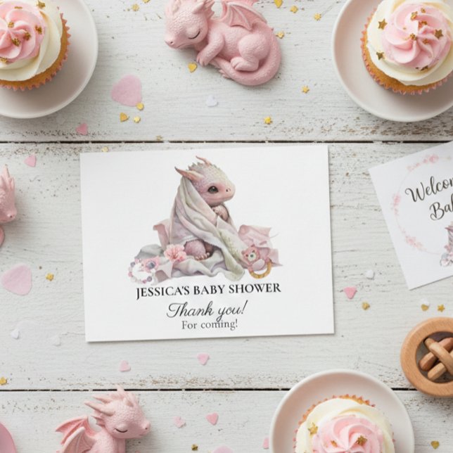 Carte Postale Fête Prénatale Bébé Dragon Rose Merci (Créateur téléchargé)