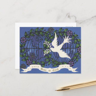 Carte Postale fête rétro vintage colombe Noël