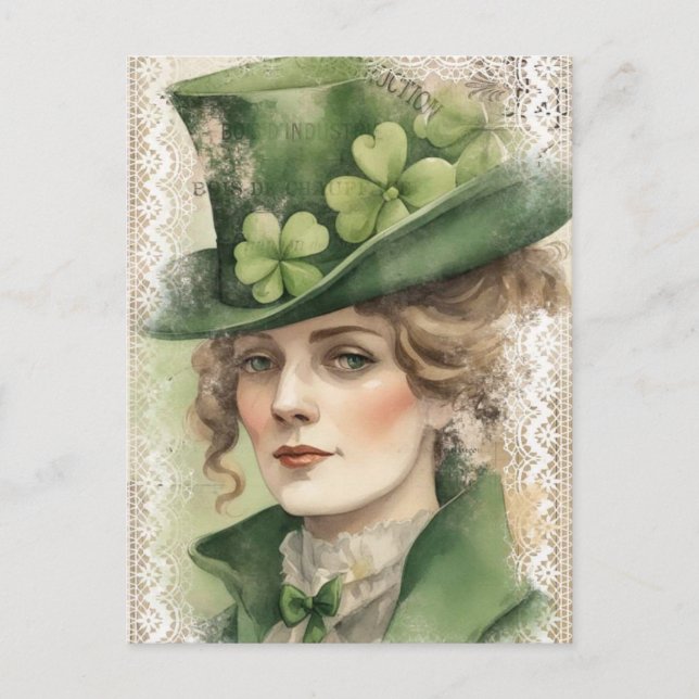 Carte Postale Fête Saint Patrick Femme Vintage (Devant)