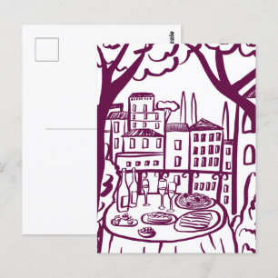 Carte Postale Fête sur la terrasse Cité fantaisiste dessinée à l