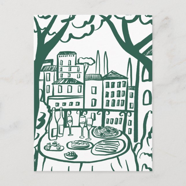 Carte Postale Fête sur la terrasse Whimsical City Main tirée (Devant)