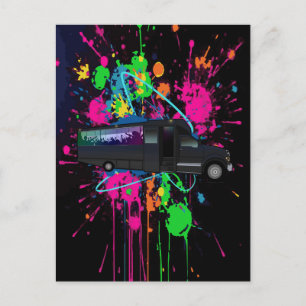 Carte Postale Fête sur un bus néon couleurs éclaboussures vie no