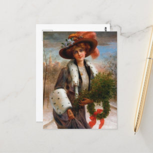 Carte Postale fête vintage de Noël dame de vacances