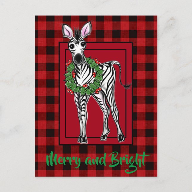 Carte Postale Fête Zebra Holly couronne | buffle rouge (Devant)