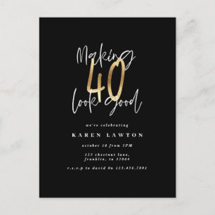 Carte Postale fêter 40 ans avec style or moderne et noir anniver