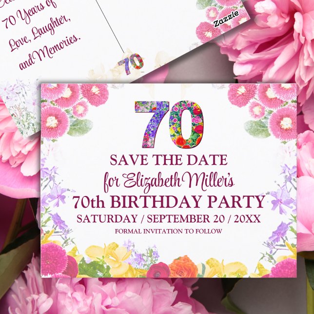 Carte Postale Fêter le 70e anniversaire avec élégance florale (Créateur téléchargé)