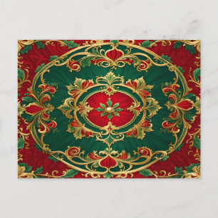 Carte Postale Fêtes de Noël Rouge Vert Floral